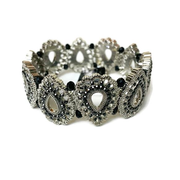 INC International Concepts Stretch Bracelet Silver Tone With Rhinestones - Picture 1 of 3